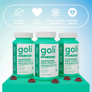 Goli Zero Sugar Pre Pro Postbiotic Gummies - Worlds First 3-In-1 with DE111, XOS, MCC1849 - No Sugar Alcohols - Vegan, Keto-Friendly, Non-Gmo