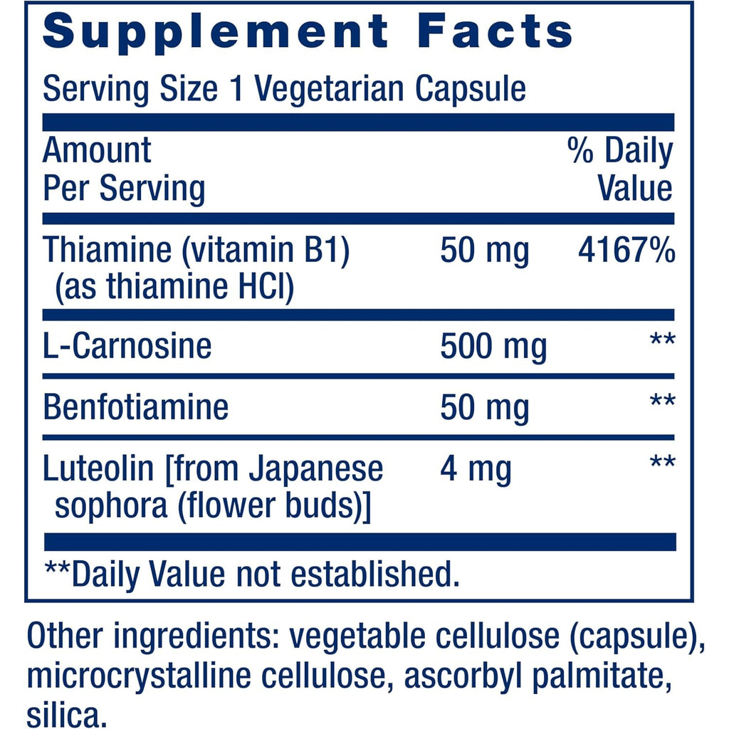 Life Extension Super Carnosine, L-Carnosine, Luteolin, Vitamin B1, Muscle Support, Exercise Recovery, Heart Health, Gluten-Free, Non-Gmo, Vegetarian, 60 Capsules