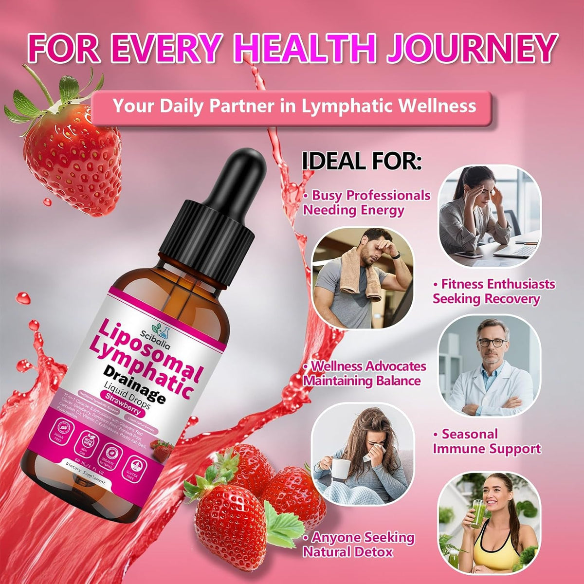 Liposomal Lymphatic Drainage Drops, 11-In-1 Organic Lymphatic Support with Red Clover Echinacea Elderberry Burdock Root for Lymph Cleanse Immune Support & Daily Detox Vegan Non-Gmo