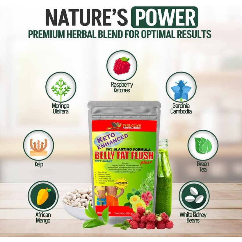 NELCIA'S NATURAL HERBS Belly Fat Burner for Men & Women | Probiotics & Appetite Suppressant for Weight Loss Supplement Powder| Metabolism Booster Raspberry Ketones, Green Tea|16 Oz 30 Servings