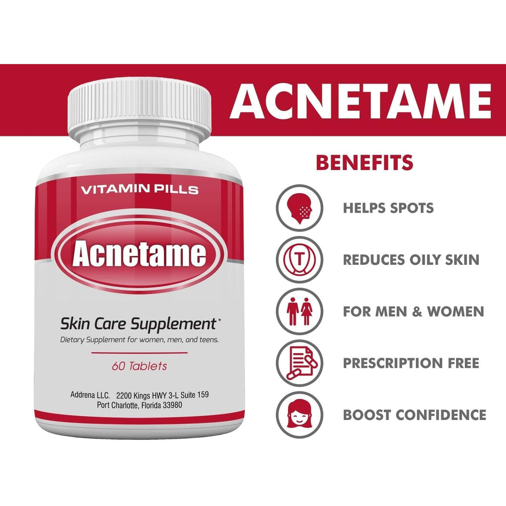 Acnetame Acne Pills- Vitamin Supplements for Acne Treatment- Natural Clear Skin from Hormonal Cystic Pimples- Oily Skin Vitamins Pill for Women, Teen, Men, & Adults 60 Tablets