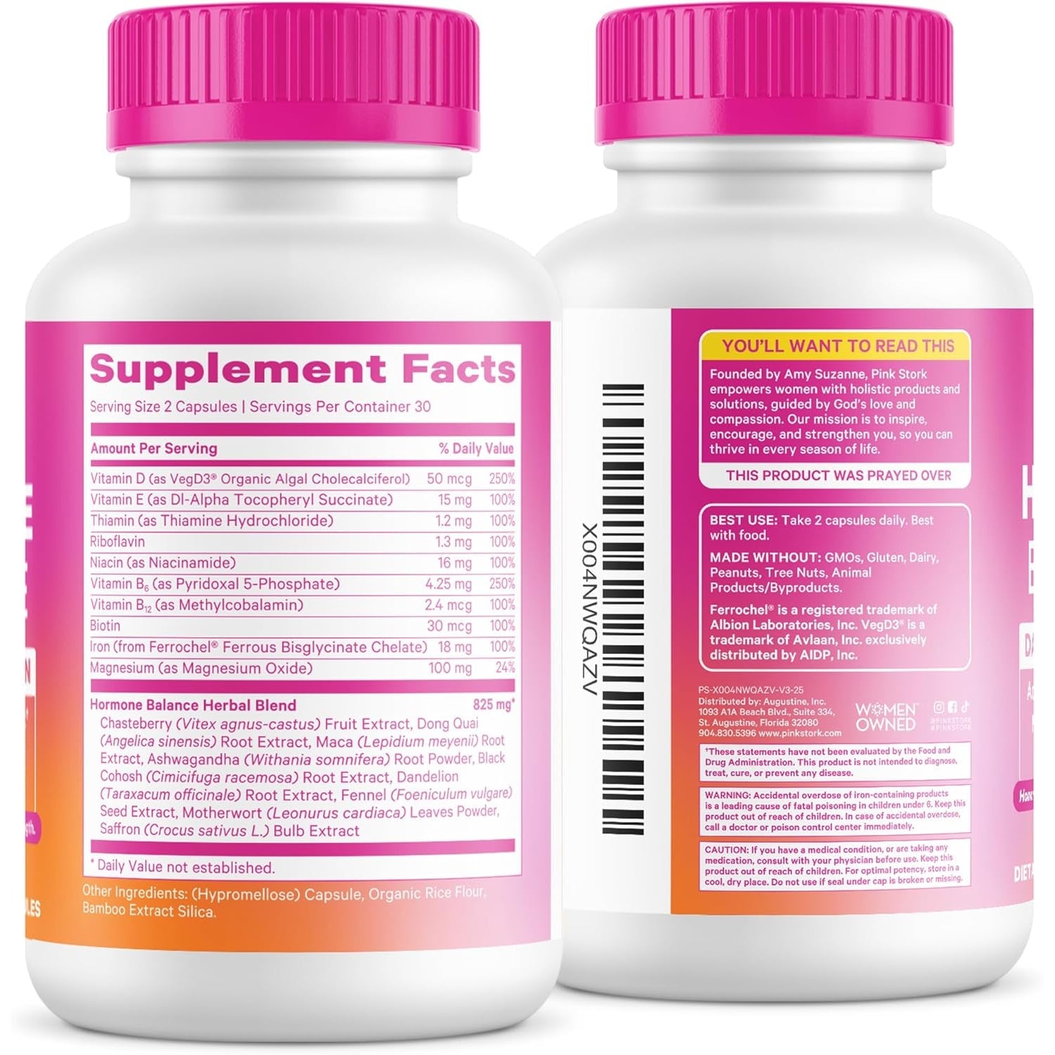 Pink Stork Hormone Balance Multivitamin for Women | 18-In-1 Vitex, Saffron, Ashwagandha, Magnesium | Mood, Energy, Cortisol, Adrenal Support | PMS, Perimenopause Support | 60 Vegan Capsules