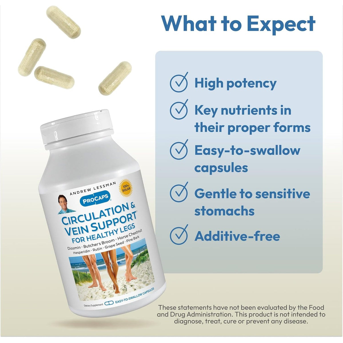ANDREW LESSMAN Circulation, Vein Support for Healthy Legs 60 Capsules - High Bioactivity Diosmin, Butcher'S Broom, Visibly Reduces Swelling and Discomfort in Feet, Ankles, Calves, Legs