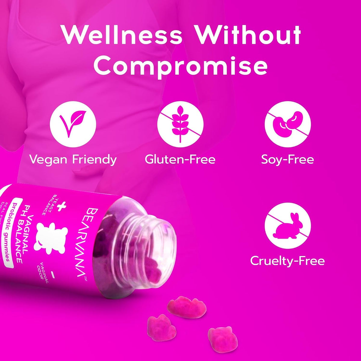 BEARVANA Vaginal Ph Support & Probiotic Gummies for Women | Feminine Wellness & Intimate Care Supplement with Vitamin C | Pineapple Flavor | 60 Gummies
