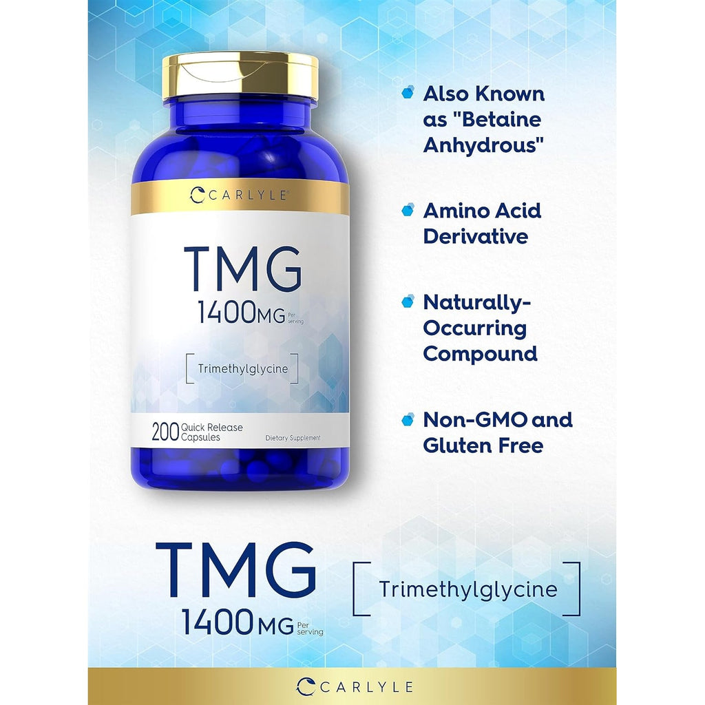 Carlyle TMG Supplement | 1400Mg | 200 Trimethylglycine Quick Release Capsules | Non-Gmo & Gluten Free