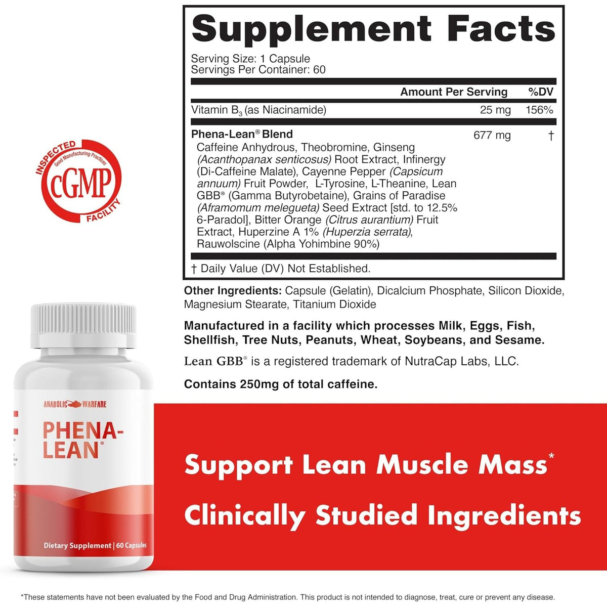 Anabolic Warfare Phena-Lean Premier Supplement from Thermogenic Body Composition Supplement – Fuel Your Fire, Promote Energy, Increase Focus* - 60 Capsules.