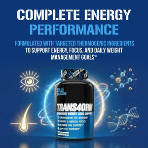 EVL Thermogenic Fat Burner Support - Fast Acting Weight Loss Energy and Appetite Support - Trans4Orm Green Tea Supplement for Men and Women - 60 Servings