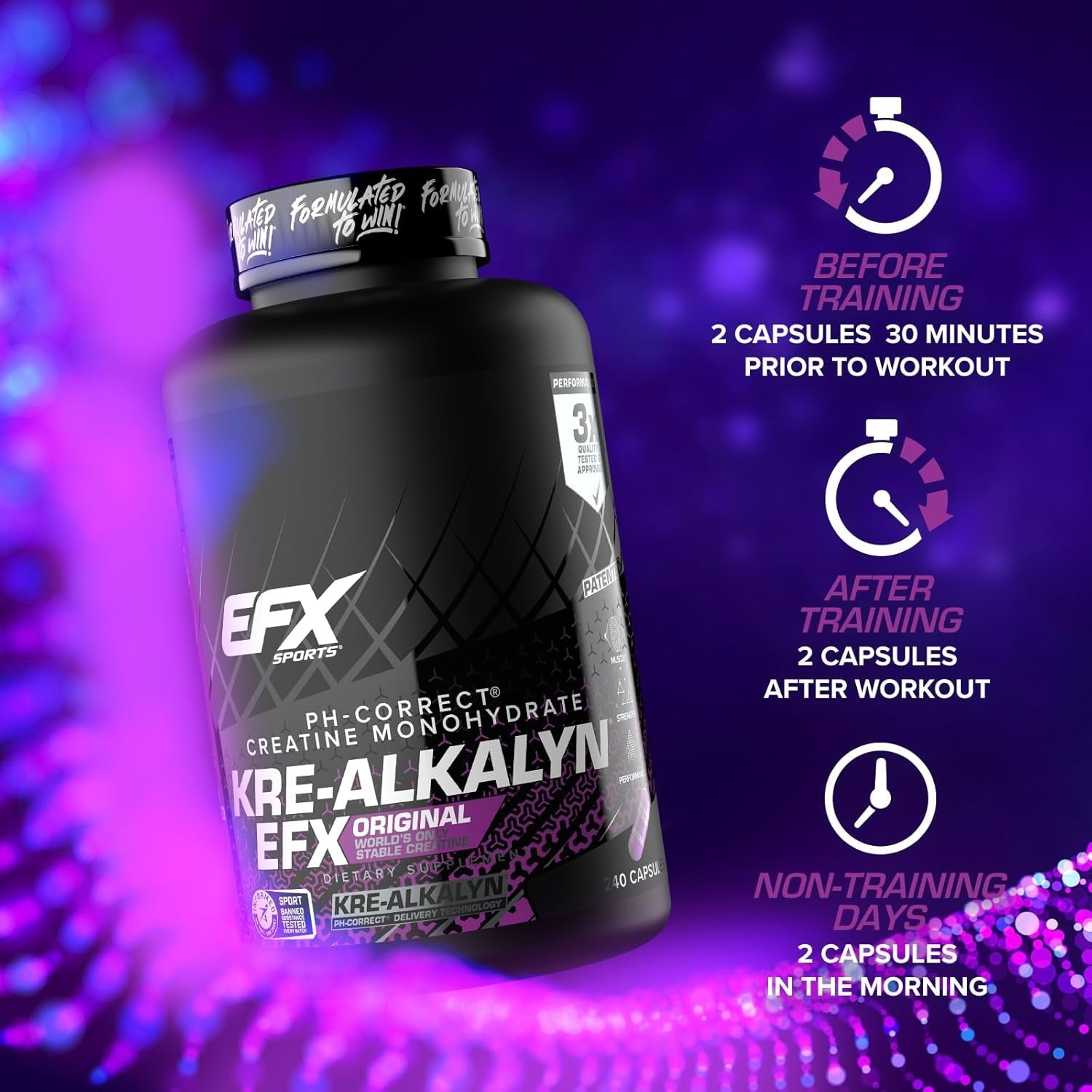 EFX Sports Kre-Alkalyn EFX | Ph Correct Creatine Monohydrate Pill Supplement | Strength, Muscle Growth & Performance | 120 Servings, 240 Capsules