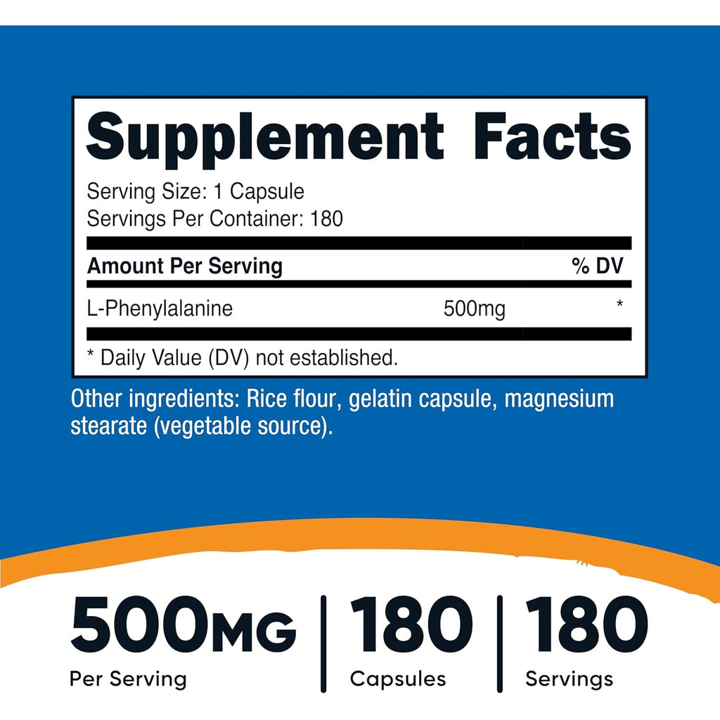 Nutricost L-Phenylalanine 500Mg; 180 Capsules