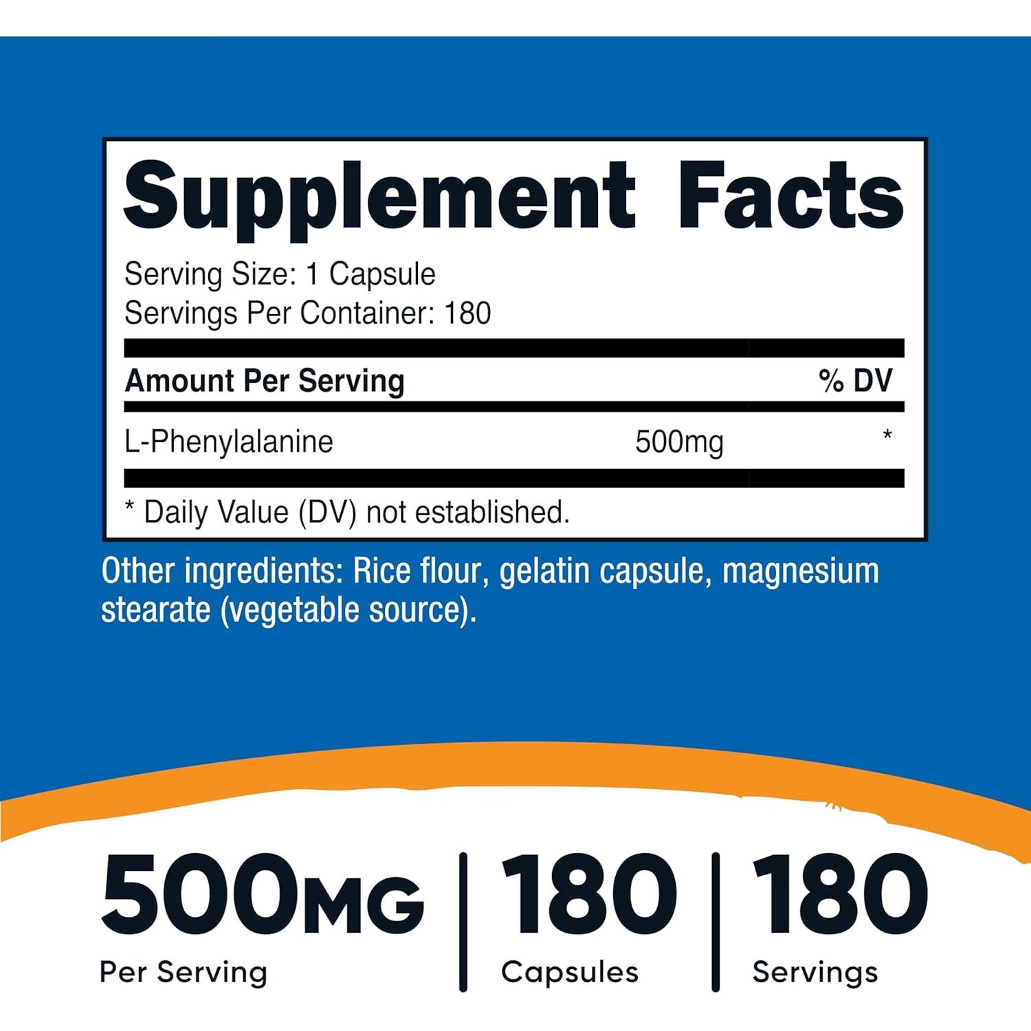Nutricost L-Phenylalanine 500Mg; 180 Capsules