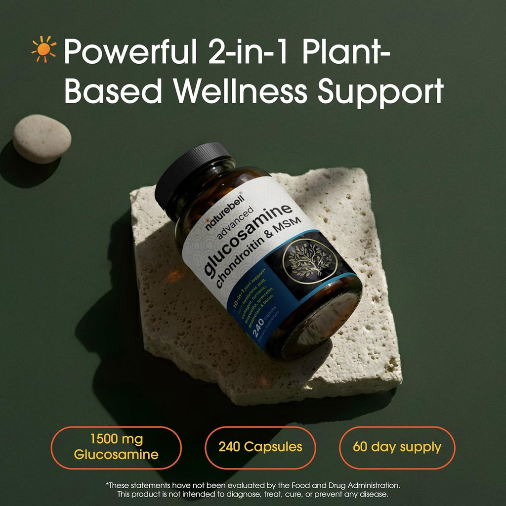 Naturebell Advanced Glucosamine Chondroitin & MSM - 240 Capsules - 10-In-1 Joint Support Complex* - Includes Hyaluronic Acid, Turmeric, Glucosamine, Collagen & More