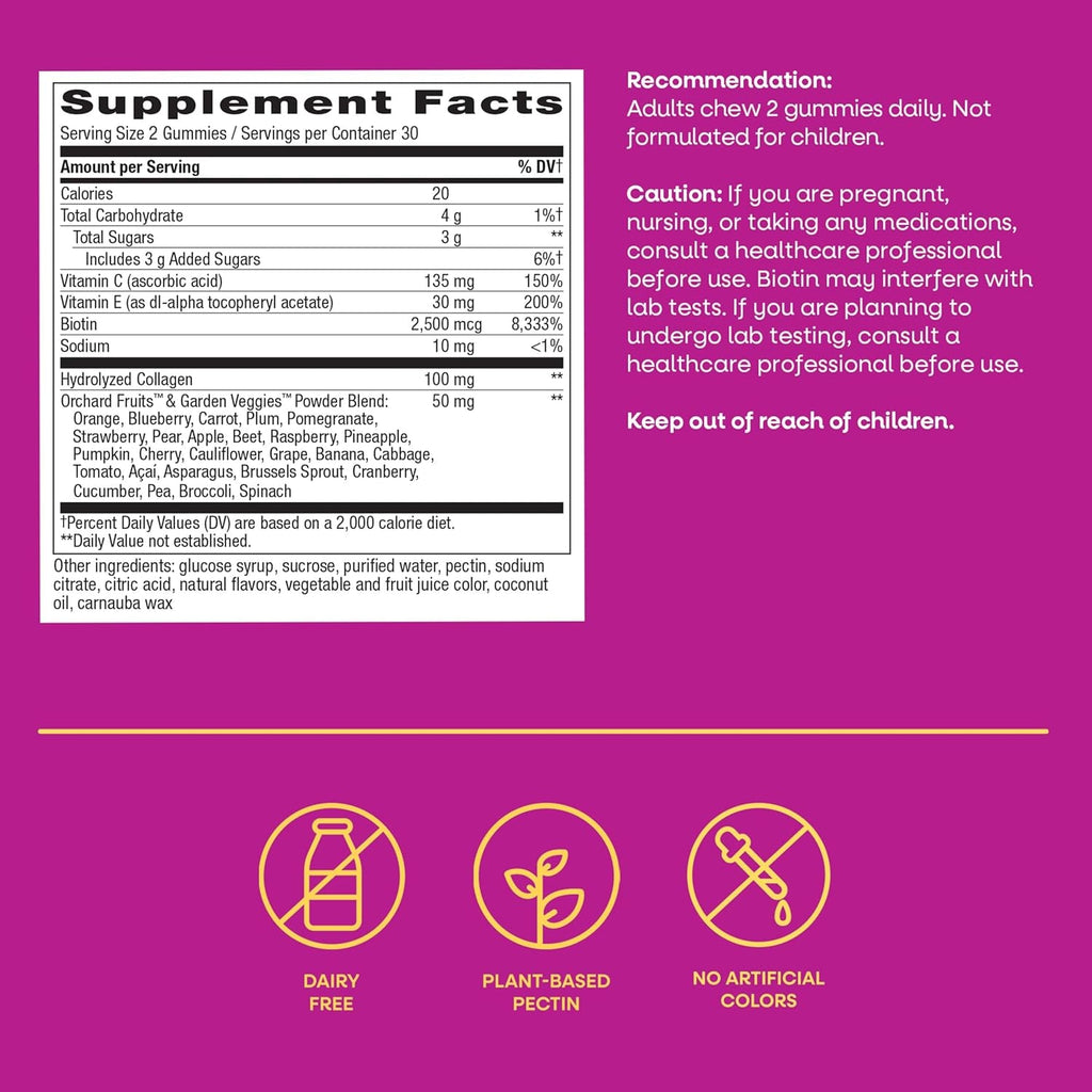 Nature'S Way Alive! Hair, Skin & Nails Gummies with Collagen and Biotin, Advanced Beauty Formula Supplement with Antioxidant Vitamins C & E*, Strawberry Flavored, 60 Gummies