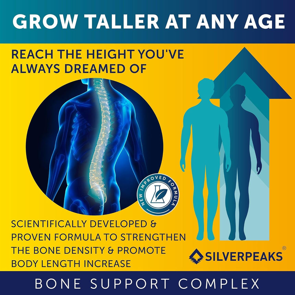 SILVERPEAKS Height Growth Maximizer - Natural Pills to Grow Taller Made in USA with Calcium for Bone Strength Get Supplement That Increases Free of Hormone, 60 Count (Pack of 1)