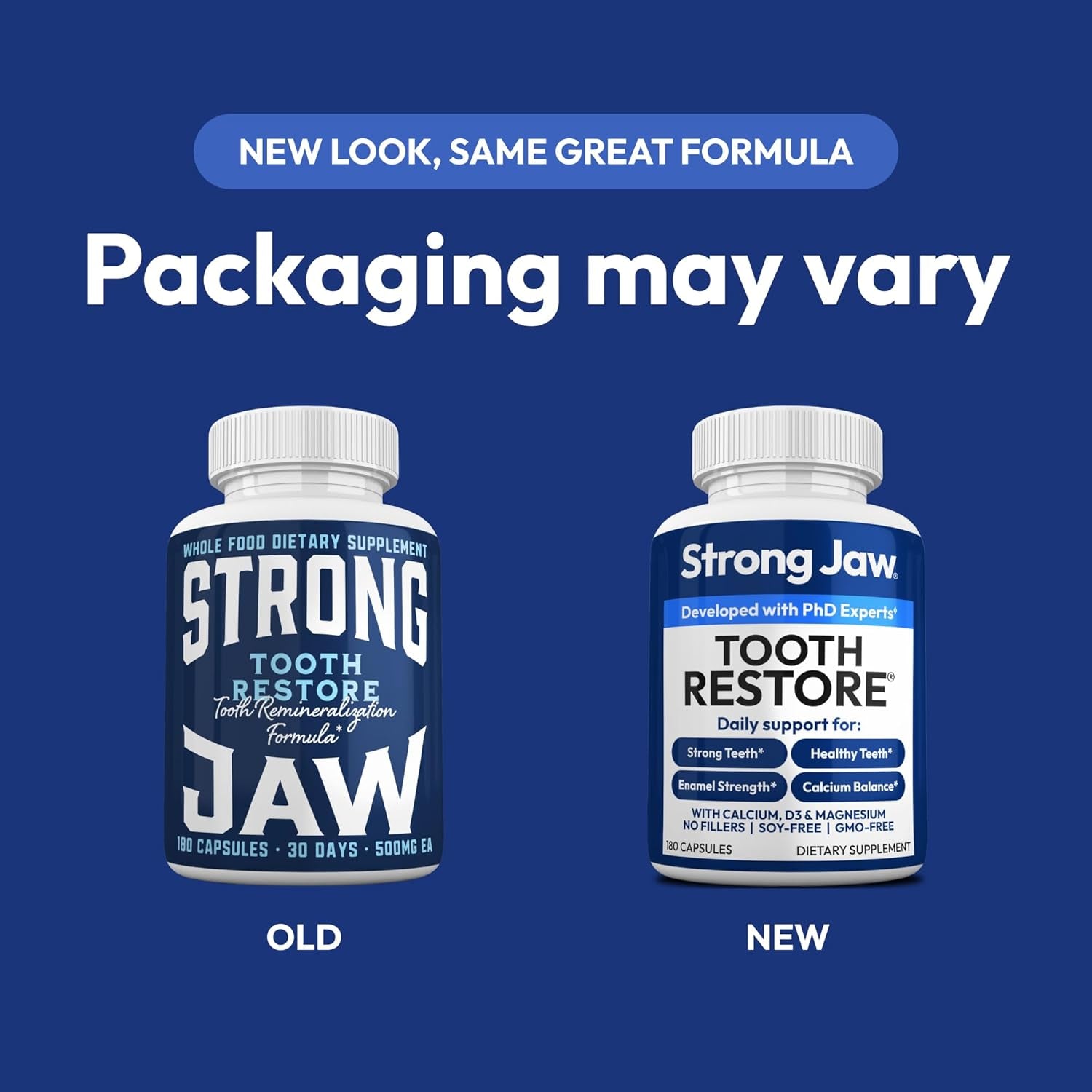 Strong Jaw Tooth Restore for Adults with Remineralizing Gum Support 180 Capsules Made in USA - Teeth Vitamins for Strong Teeth Bone Health Supplement Calcium Vitamin D3 Hydroxyapatite Enamel Repair