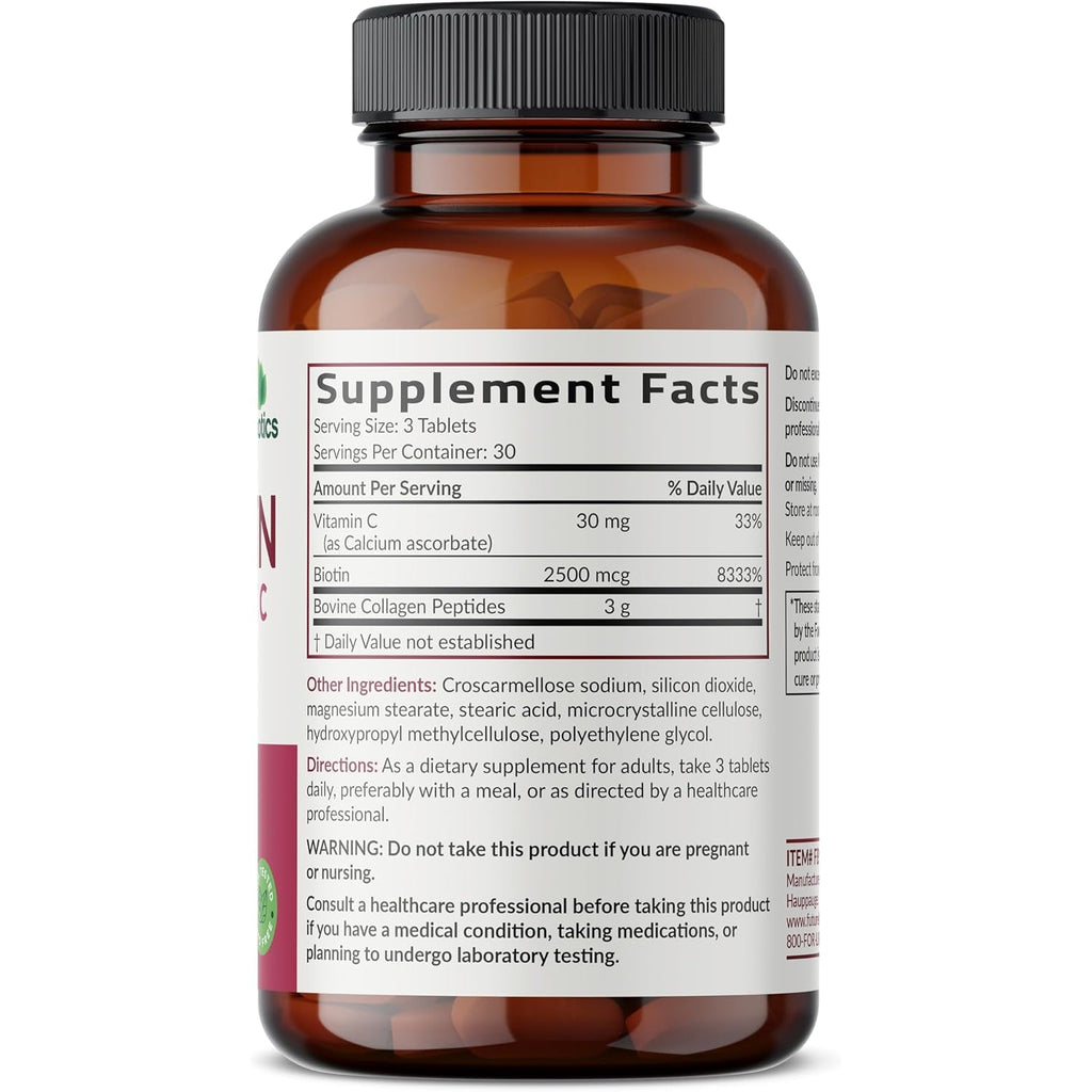 Futurebiotics Collagen Peptides with Biotin & Vitamin C Complex 3-In-1 Formula - for Hair, Skin & Nails Support, Non-Gmo, 90 Tablets