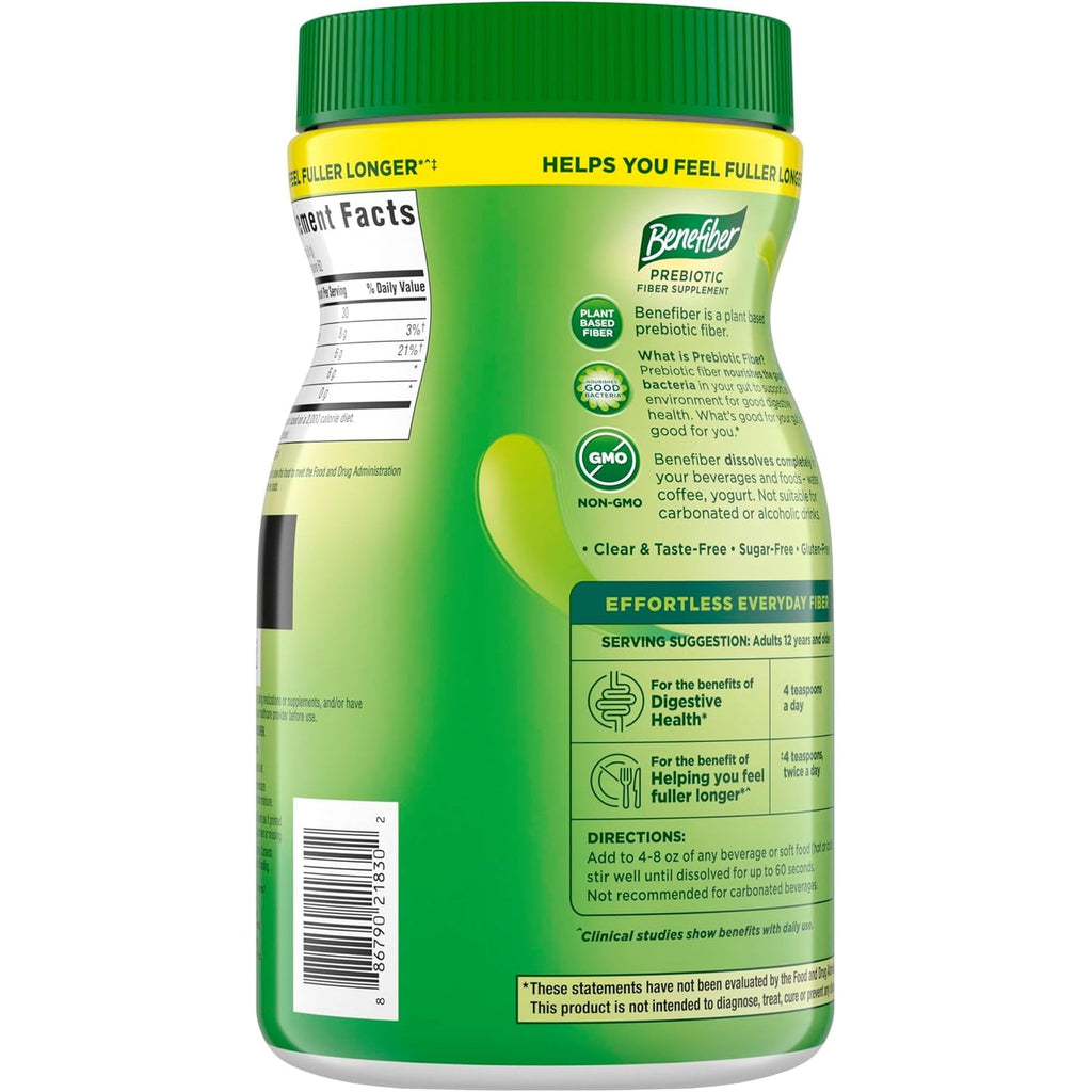 Benefiber Daily Prebiotic GLP-1 Friendly Fiber Supplement Powder for Digestive Health, Unflavored - 250 Teaspoons (17.6 Ounces)