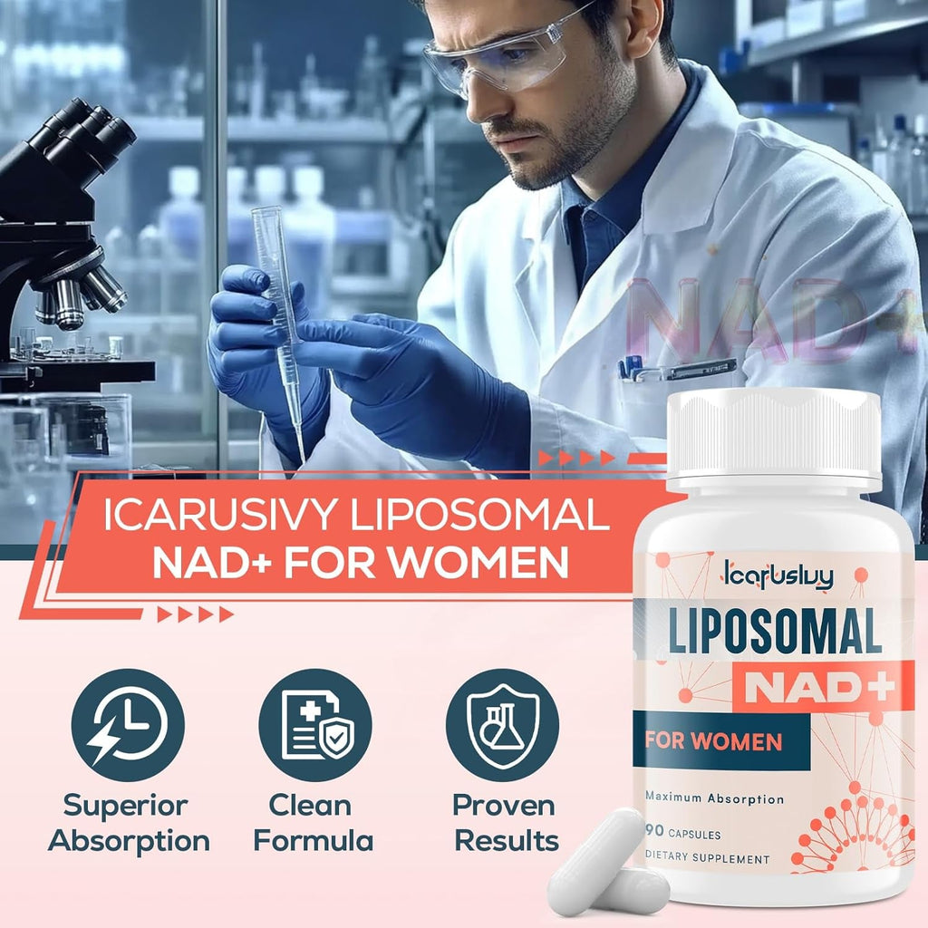Icarusivy 2000MG NAD Supplements for Women, NMN Alternative, Female Liposomal NAD+, with Ashwagandha, Berberine HCL, Ginkgo Biloba & Black Cohosh, Women Focused Formula, 90 Capsules