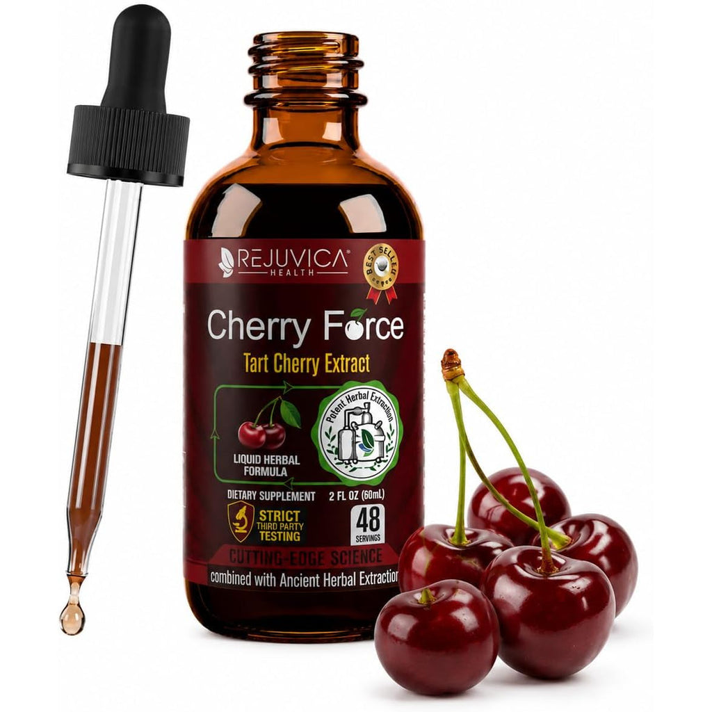 Rejuvica Health Cherry Force Montmorency Tart Cherry Liquid Drops 2 Fl Oz | Joint & Uric Acid Support | Helps with Inflammation, Sleep & Recovery | High Absorption Liquid Extract | Vegan Supplement
