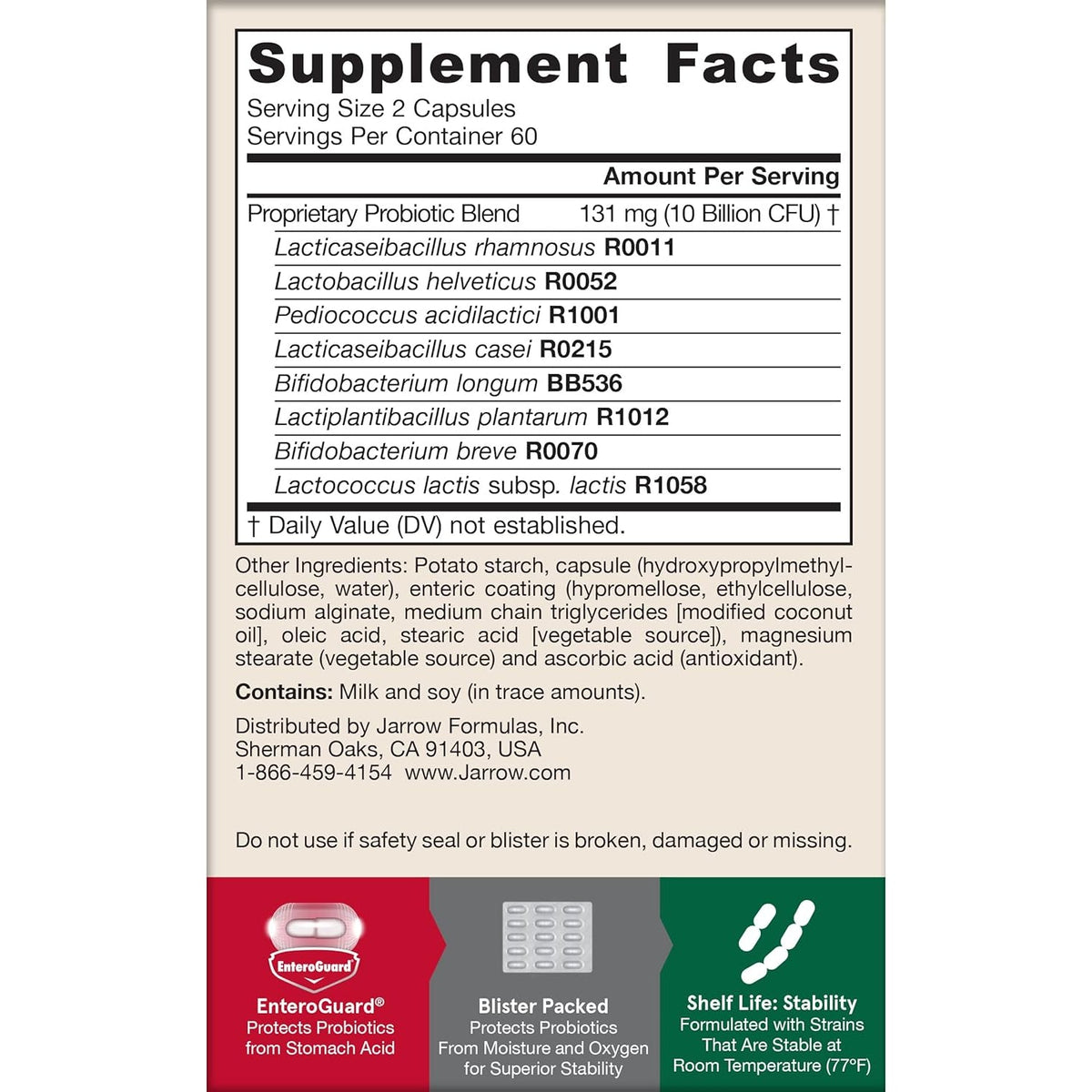 Jarrow Formulas Jarro Dophilus Probiotics 10 Billion CFU - Probiotic Supplement Capsules for Digestive Health & Gut Health for Women and Men, 120 Veggie Capsules, up to 60 Days, Shelf Stable
