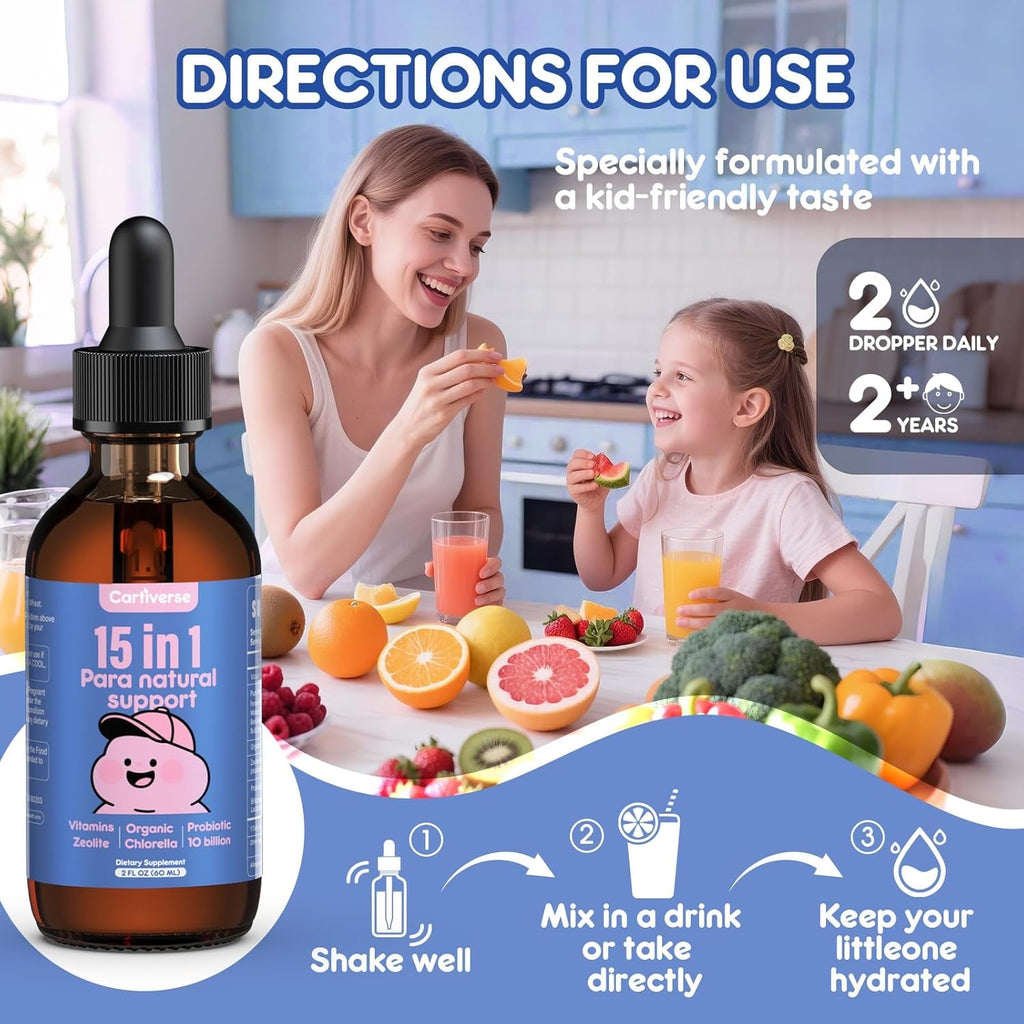 Parasite Cleanse for Humans & Kids,Parasite Cleanse for Children,Zeolite Detox Liquid Drops,Candida Cleanse & Wellness Formula,Contains Wormwood Black Walnut Clove,Organic Chlorella,Oregano,2 Fl Oz