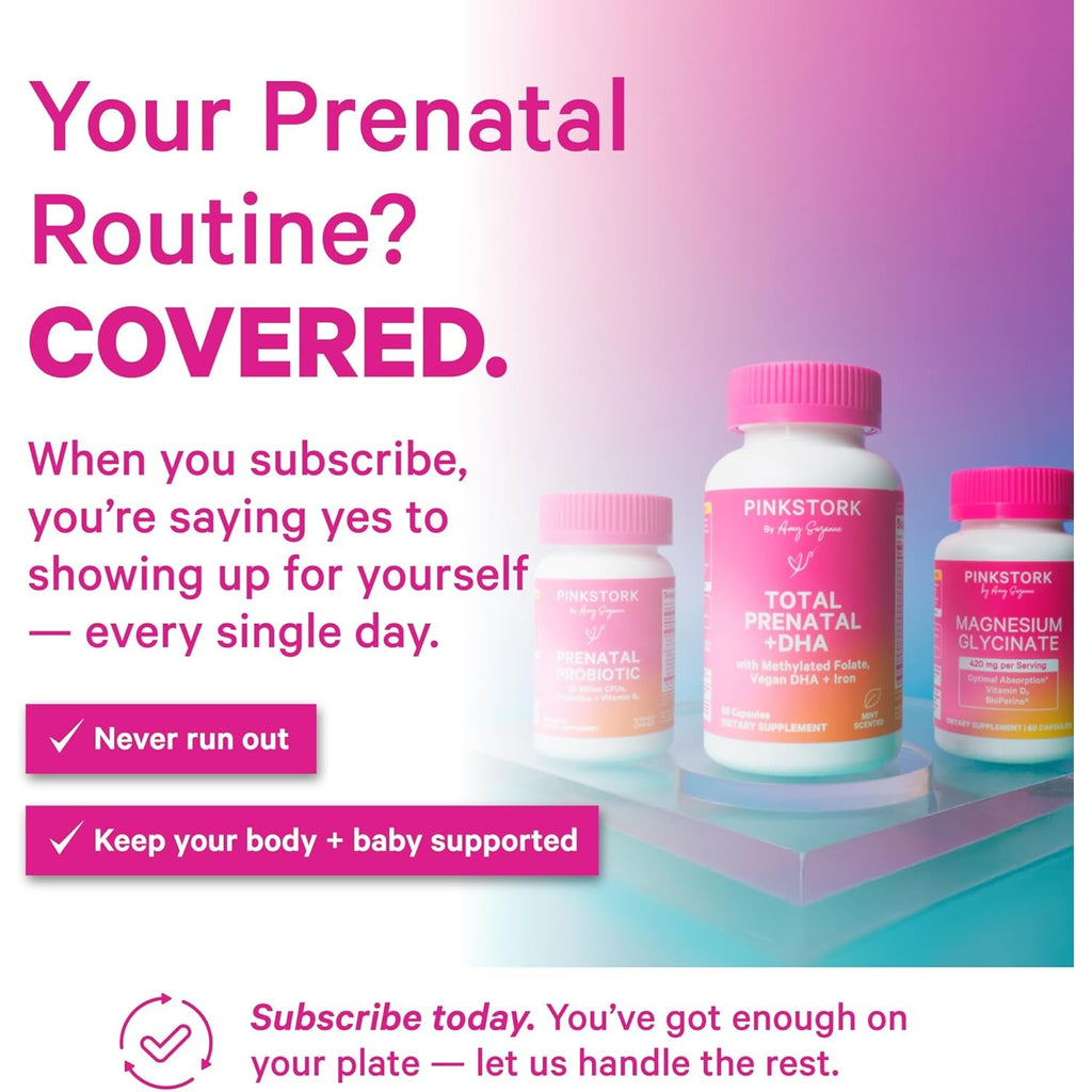 Pink Stork Prenatal Probiotic for Women with 50 Billion CFU | Vitamin B6 & Prebiotics | Pregnancy Probiotics for Morning Sickness | Digestive, Immune, & Gut Health | Vegan & Gluten-Free | 30 Capsules