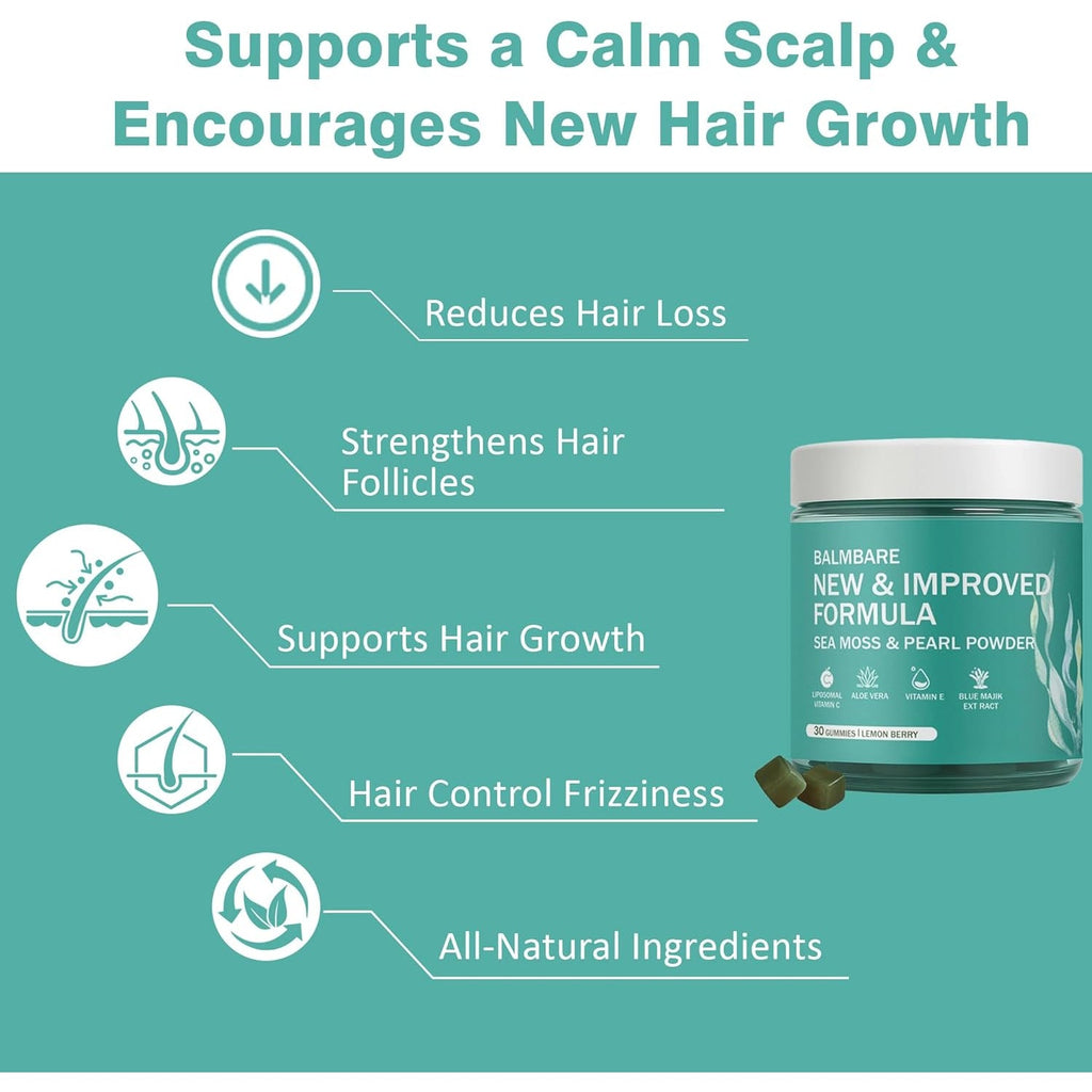 Revive Hair Gummies - Sea Moss Gummies with Hair, Skin & Nails Vitamins with Seamoss, Pearl Powder, Vitamin E, Aloe Vera, Liposomal Vitamin C, 30 Count
