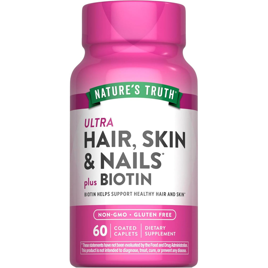 Nature'S Truth Hair Skin and Nails | 60 Caplets | plus 5,000 Mcg Biotin | Non-Gmo & Gluten Free Supplement