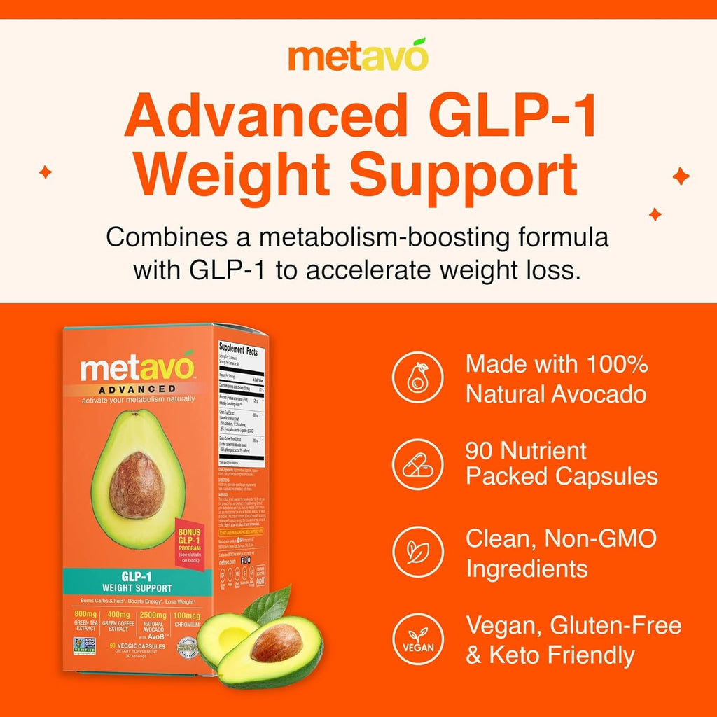 Metavo Advanced Weight Support Natural Diet Supplements with Essential Nutrients for Promoting Wellness, Enriched with Avocados, Green Tea, Chromium & Green Coffee, 90 Easy-To-Swallow Capsules