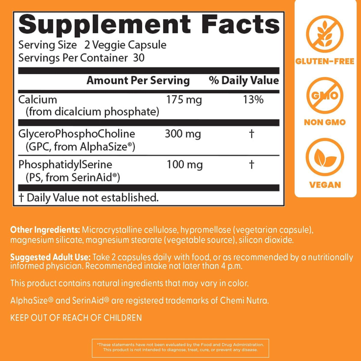 Doctor'S Best Natural Brain Enhancers - Brain Health Supplement for Memory and Focus Support, Phosphatidylserine, Alpha GPC, & Calcium Capsules for Men & Women, Gluten Free - 60 Ct Veg Caps