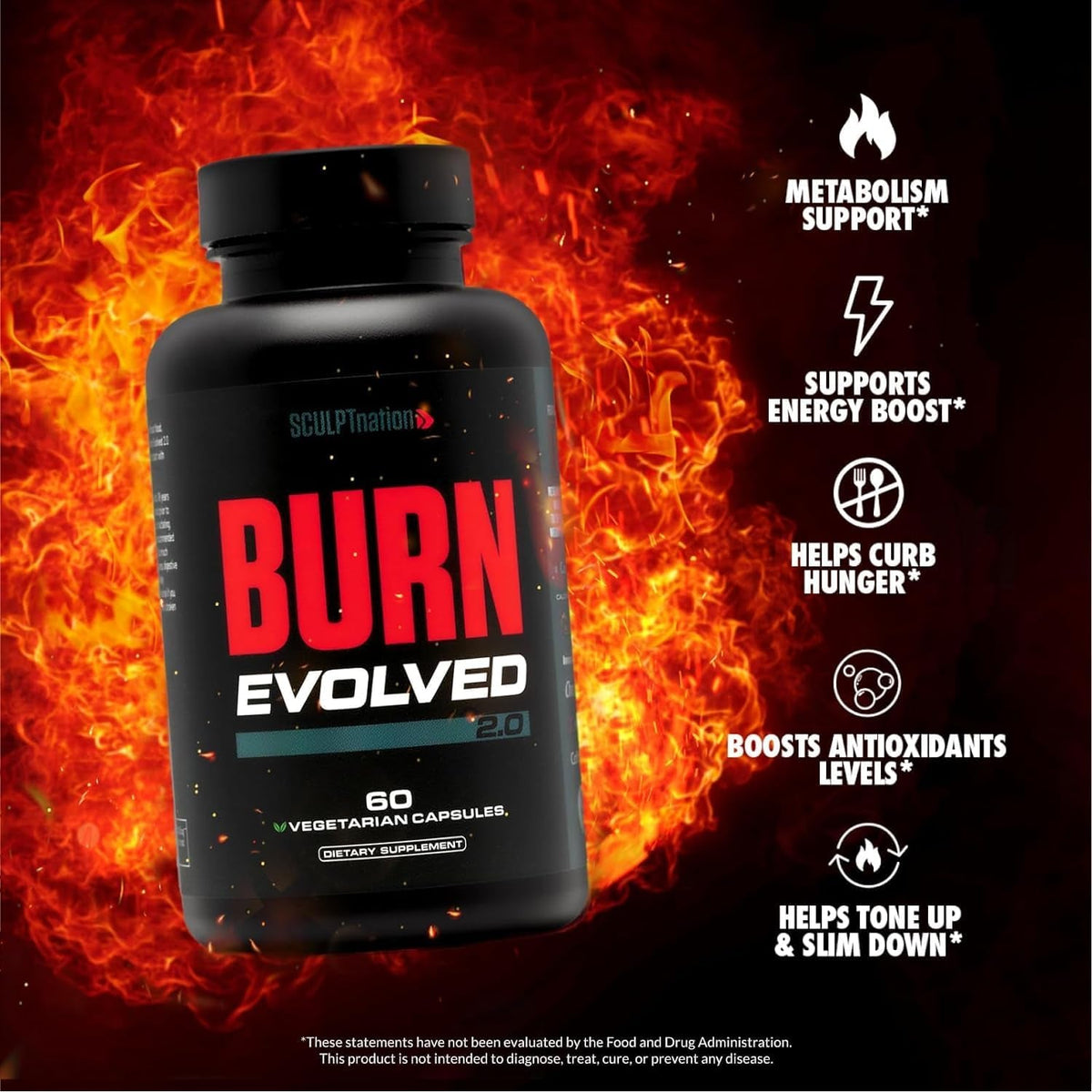 Sculpt Nation by V Shred Burn Thermogenic Fat Burner for Men & Women - Daytime Fat Burner Metabolism Booster - Premium Capsimax Cayenne Pepper, Chromax, Patented Ingredients - 60 Natural Veggie Pills