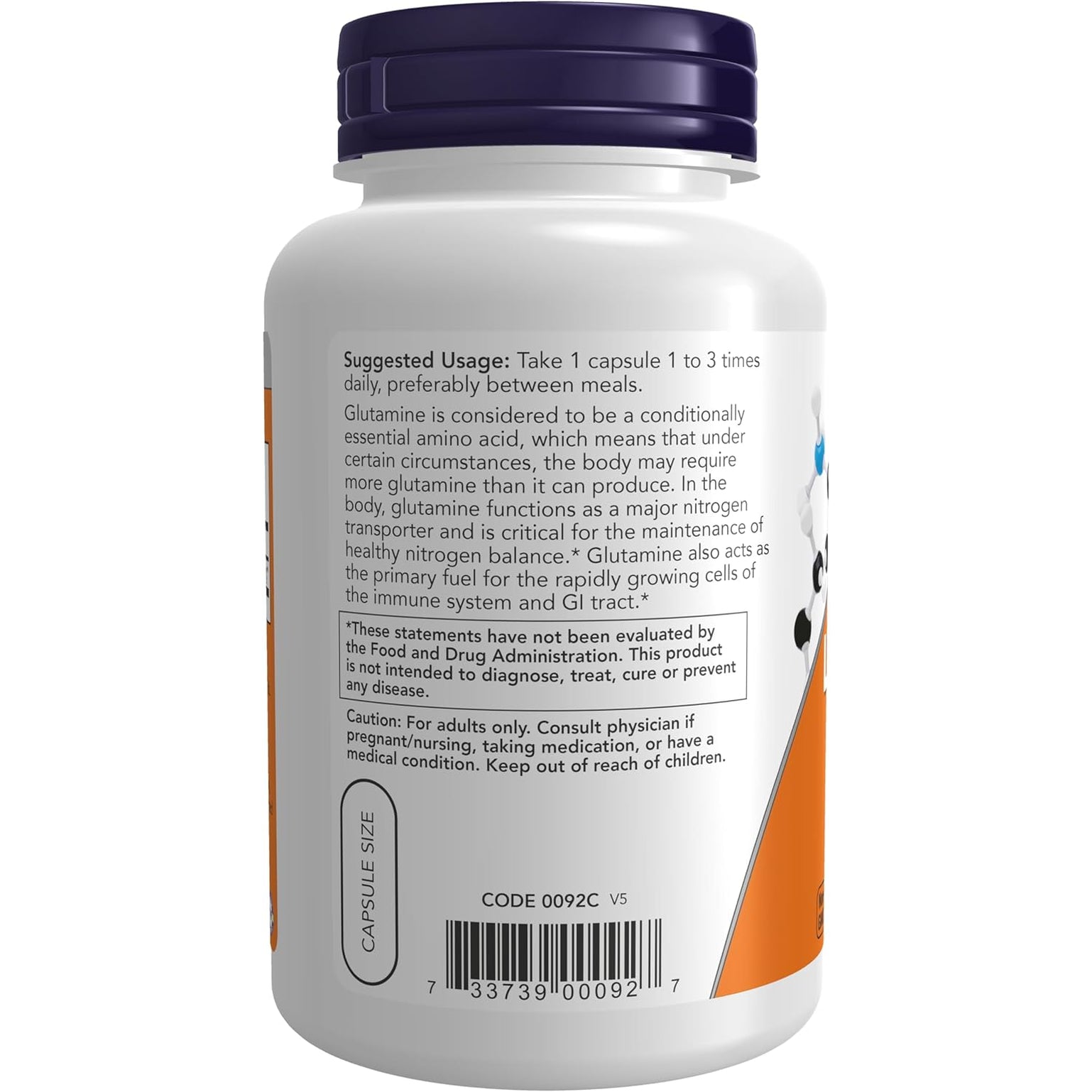 NOW Foods Supplements, L-Glutamine 500 Mg, Nitrogen Transporter*, Amino Acid, 120 Veg Capsules
