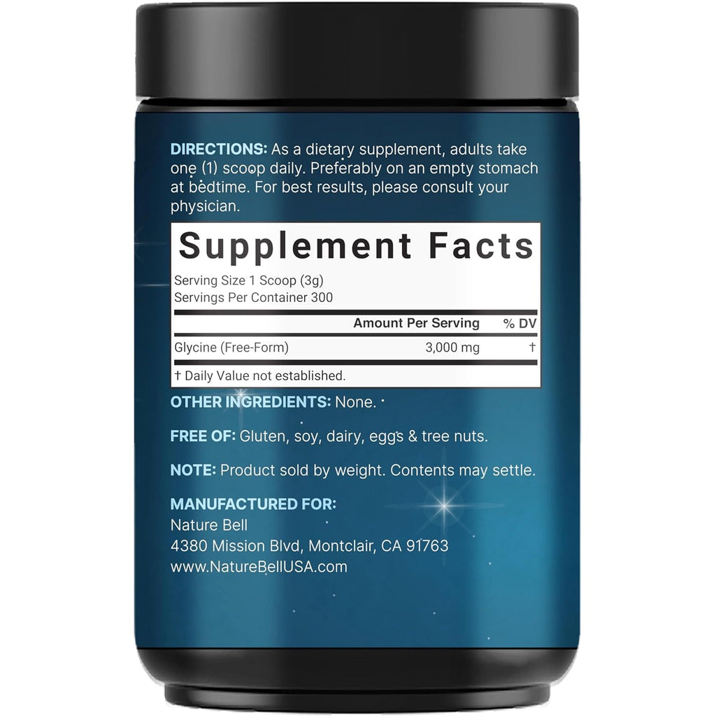 Glycine Powder, 300 Servings (2 Lb) – 3,000 Mg Free-Form Glycine per Serving – Unflavored Pure Powder – Non-Gmo, Cgmp Manufactured