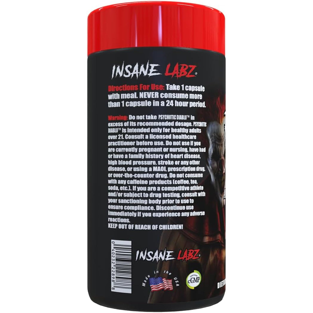 Insane Labz Psychotic Diablo Thermogenic Fat Burner for Men and Women with Grains of Paradise Theobromine Dandelion Root Extract Fueled by Ampiberry, Appetite Suppressant - 60 Servings