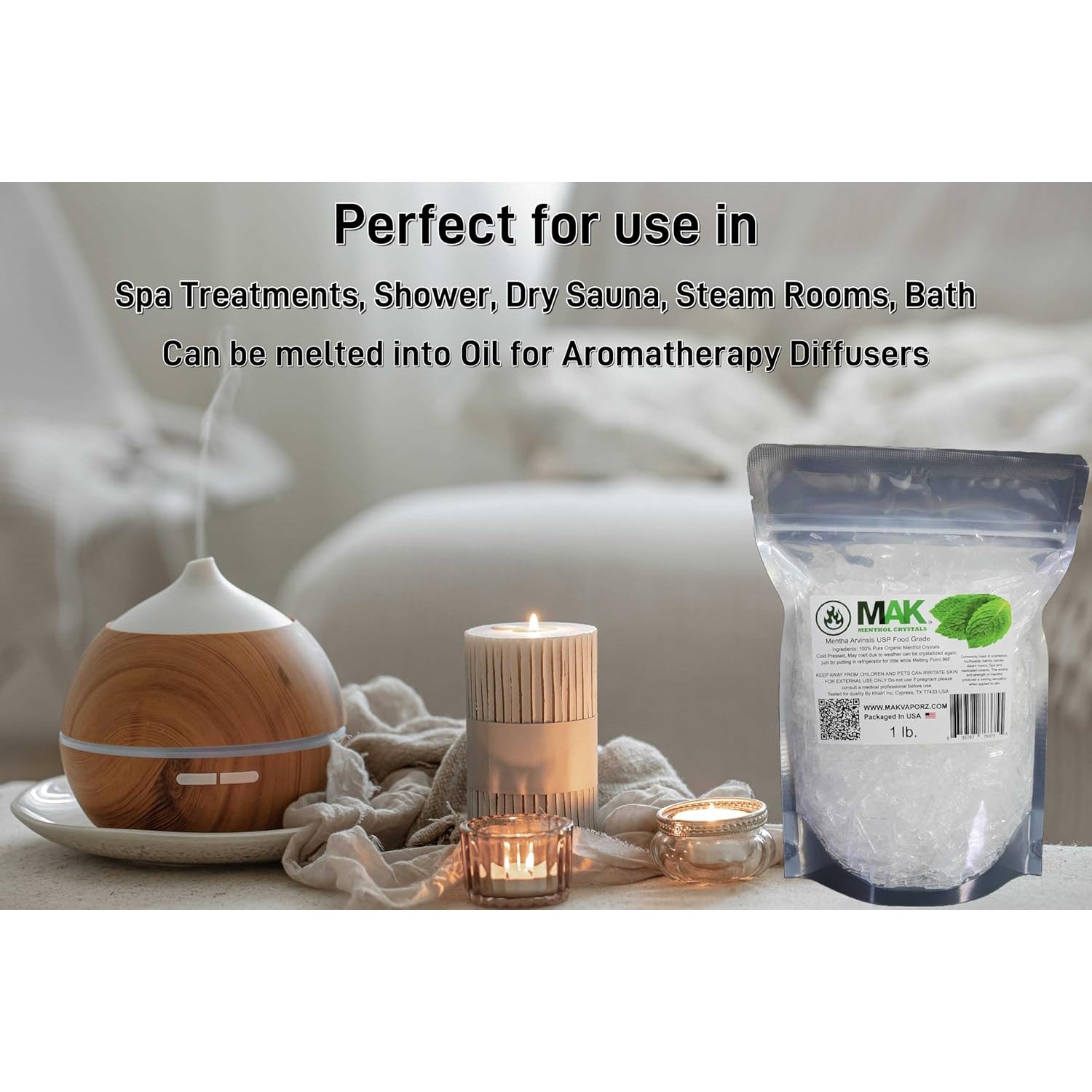 Mak Menthol Crystal 1 LB - Pure Organic 100% Natural - Menthol Crystals from Mint Crystal Mints Mentha Arvensis - Comes in Resealable Standup Bag for Long-Lasting Freshness
