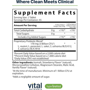Hyperbiotics Vital Nutrients Pro Kids Probiotic ENT | Toddler Probiotics for Kids Ear, Nose and Throat | Targeted Immune and Digestive Health | Strawberry-Vanilla 45 Sugar-Free Chewable Tablets
