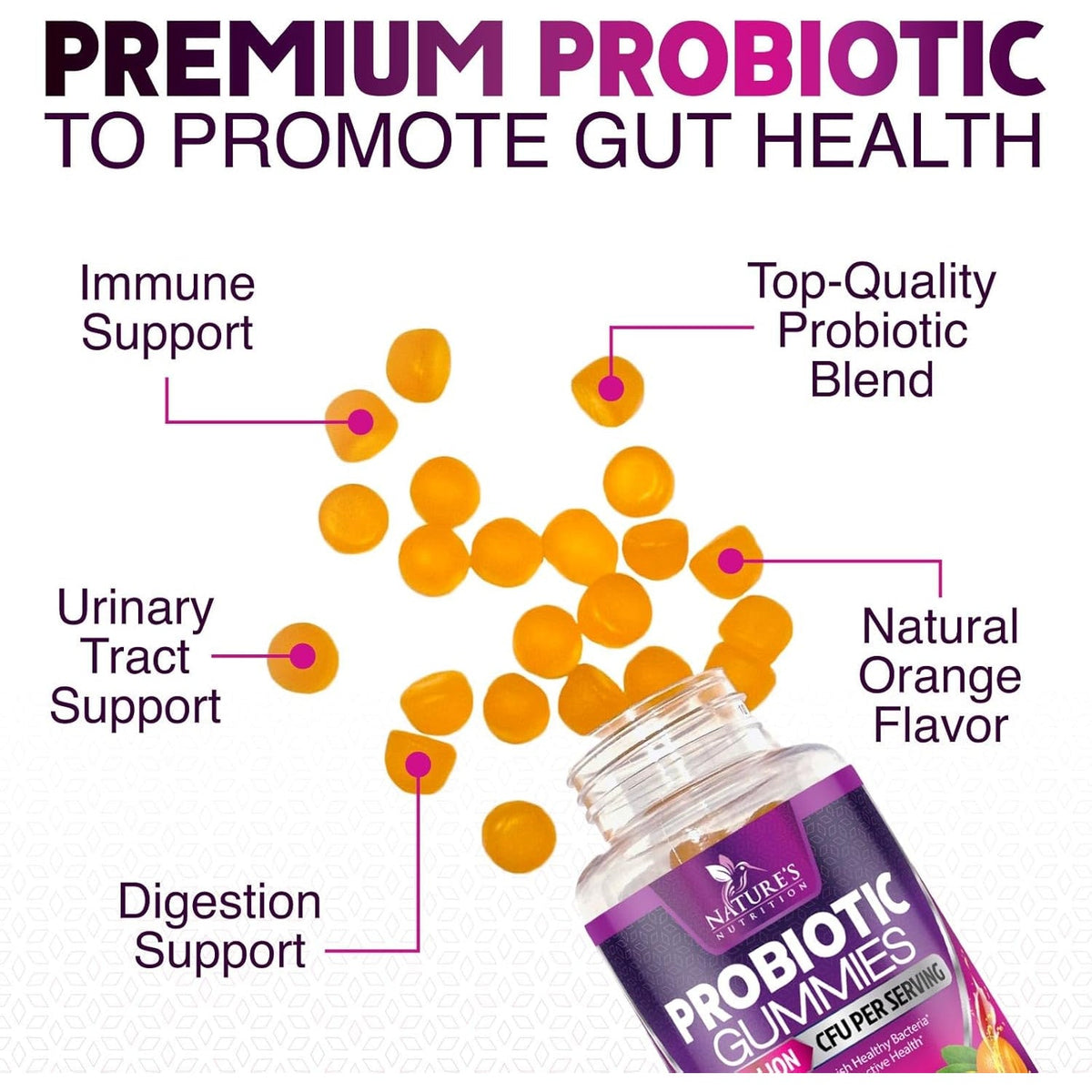 Probiotics for Digestive Health Gummies - 6 Unique Strains for Daily Immune Support & Gut Health, Supports Constipation, Gas & Bloating - Best Probiotic Supplement Gummy for Women & Men - 60 Gummies