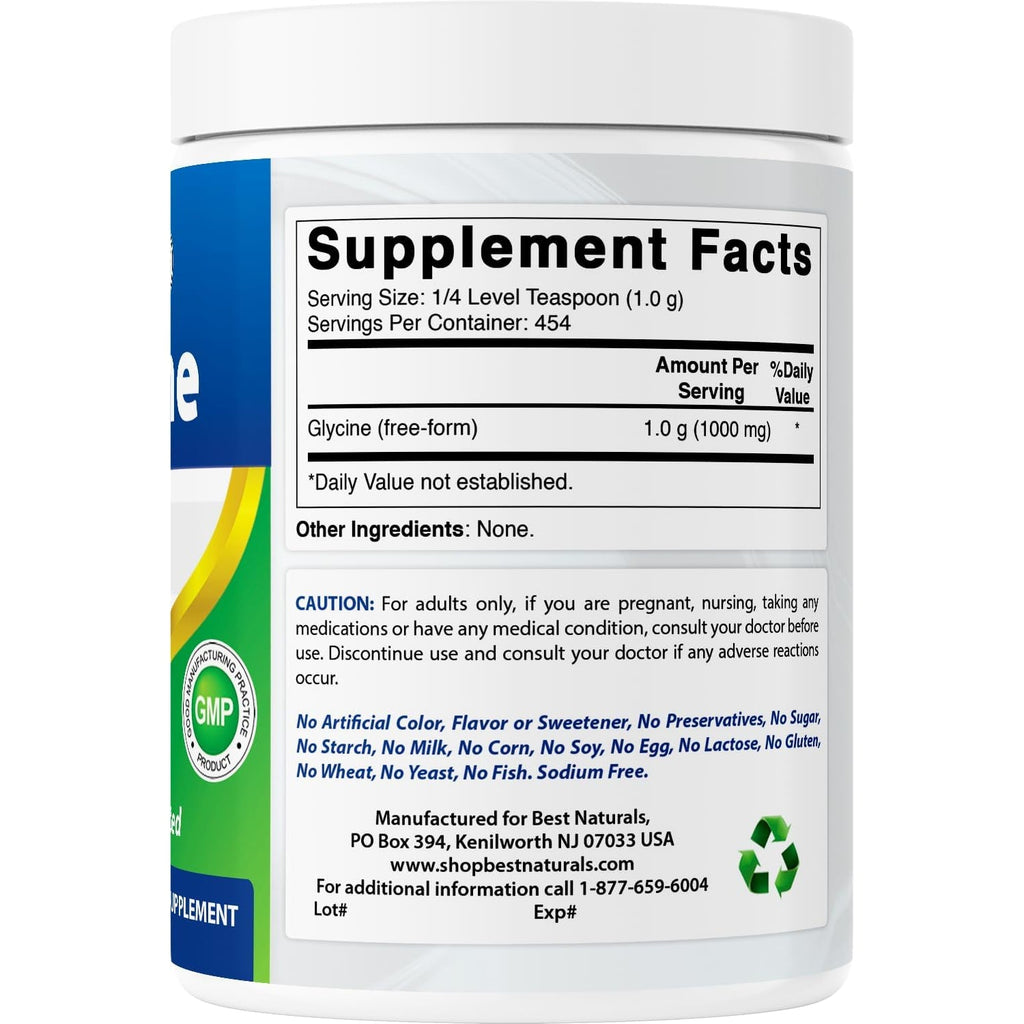Best Naturals Glycine Powder 1 LB - Neurotransmitter & Relaxation Support