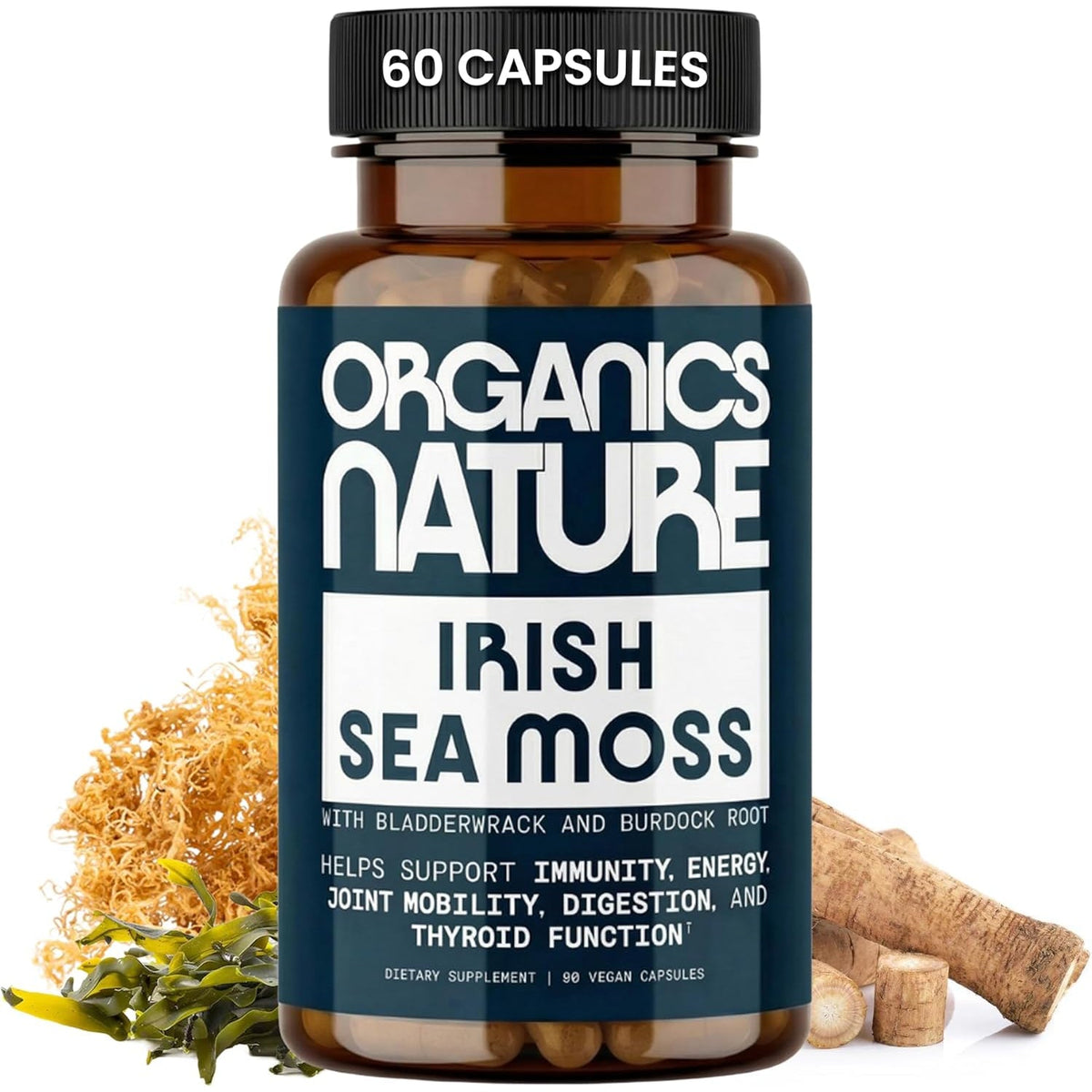 ORGANICS NATURE Irish Sea Moss Capsules 45 Servings | High Potency Seamoss Pills | Dr. Sebi Approved Sea Moss for Energy 90 Vegan Capsules