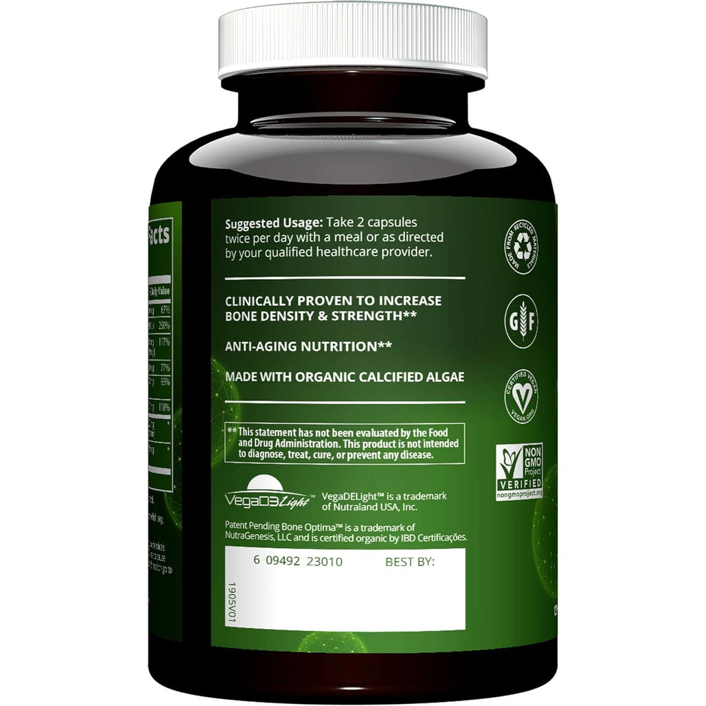 MRM Nutrition Vegan Bone Maximizer- for Women & Men - Calcium & Mineral Complex with Organic Calcified Algae, Vitamin D3, Vitamin K1 & K2, Magnesium, & Zinc for Healthy Bones, Supplement - 30 Servings