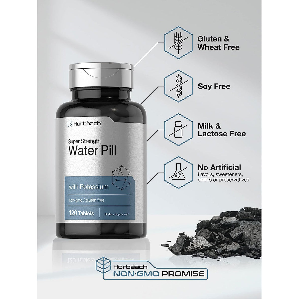 Horbäach Water Pills | Super Strength | 120 Tablets | Vegetarian, Non-Gmo & Gluten Free Supplement