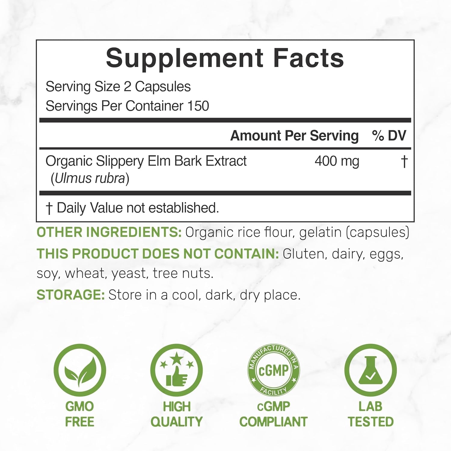 DEAL SUPPLEMENT Slippery Elm Capsules – 300 Pills, Made with Organic Inner Bark Powder Extract – Natural Herb for Soothing Throat & Digestive Support – Non-Gmo