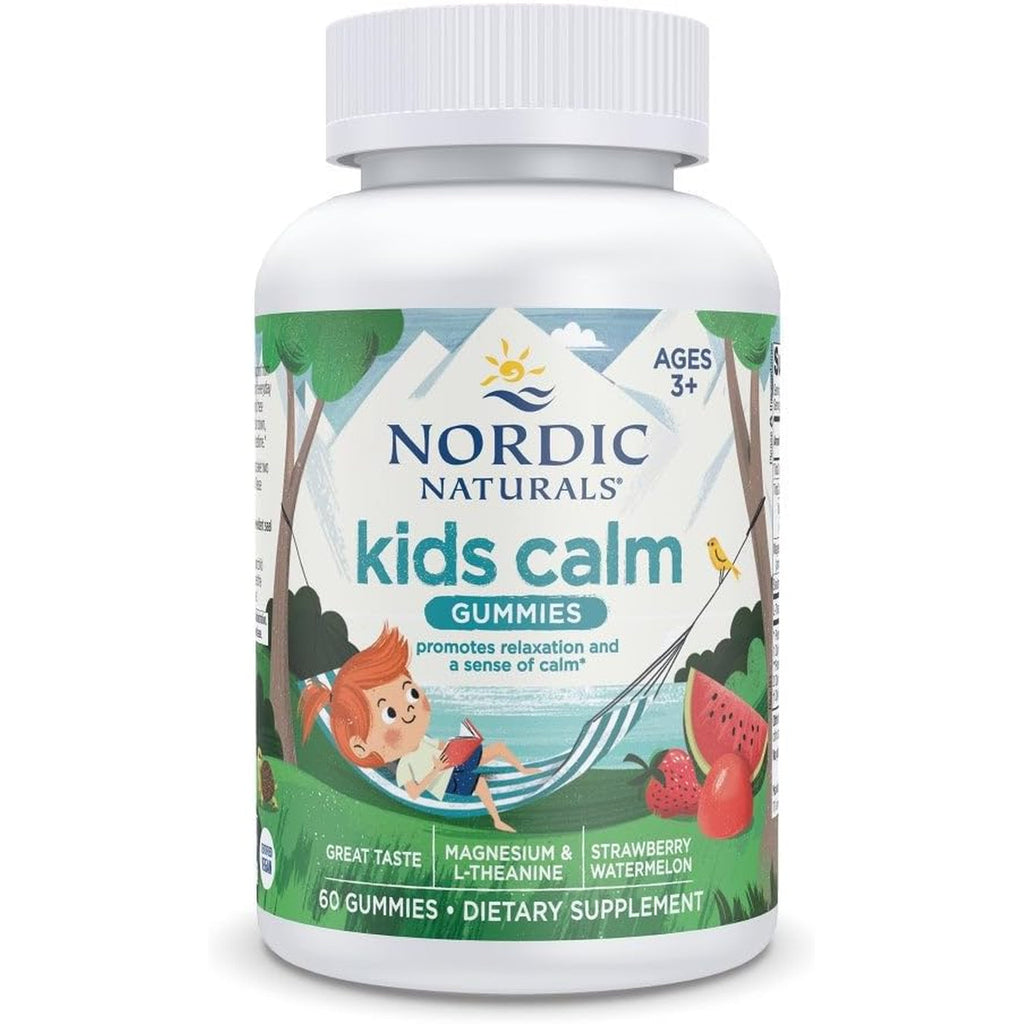 Nordic Naturals Kids Calm Gummies - Strawberry Watermelon - 60 Gummies - Magnesium L-Theanine Supplement - Calming for Kids - Relaxation Support - up to 60 Servings
