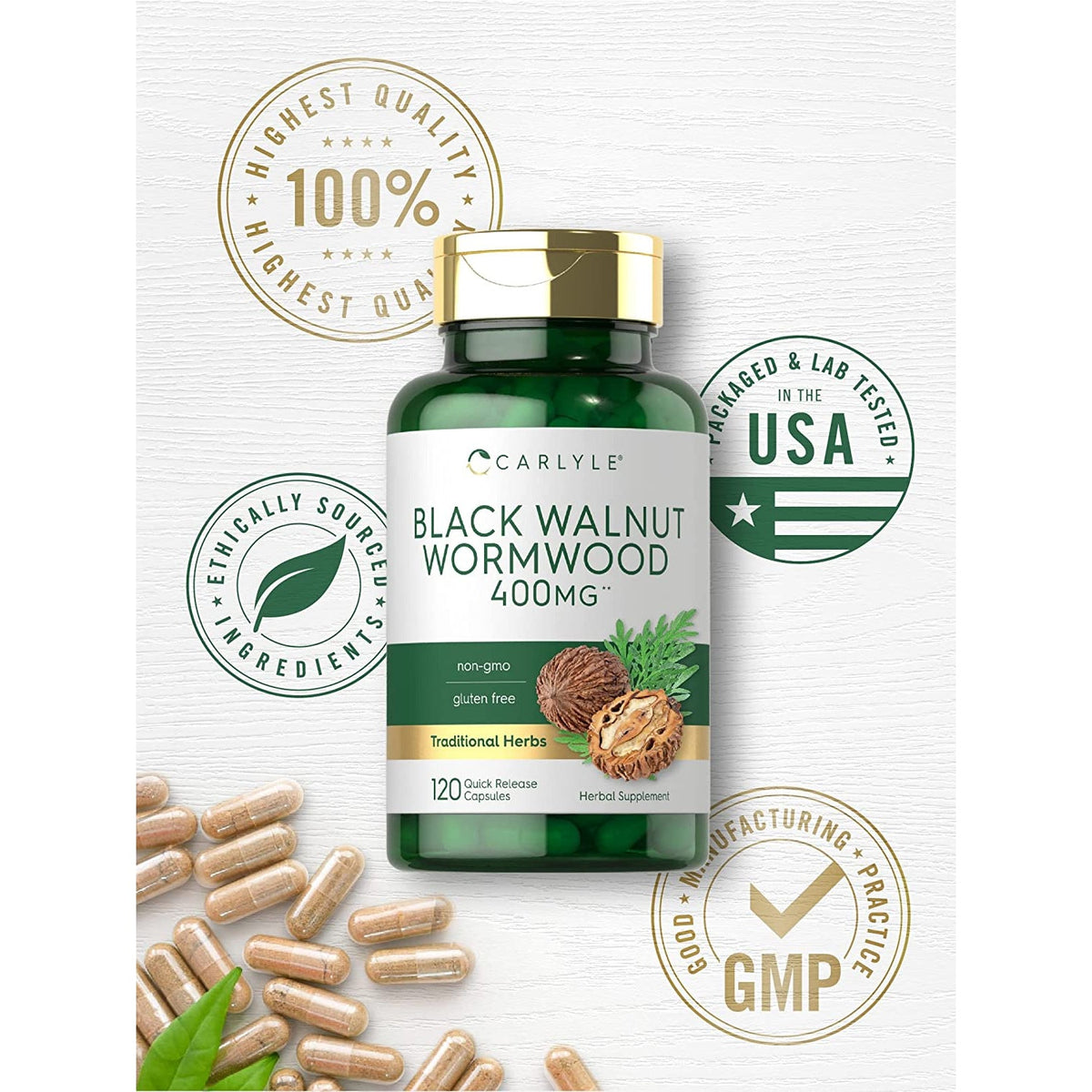 Carlyle Wormwood Black Walnut | 120 Capsules | Herbal Complex | Non-Gmo, Gluten Free