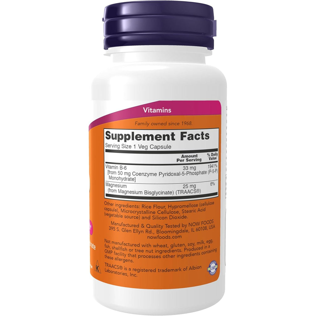 NOW Foods Supplements, P-5-P 50 Mg with Coenzyme B-6 + Mg Bisglycinate, 90 Veg Capsules