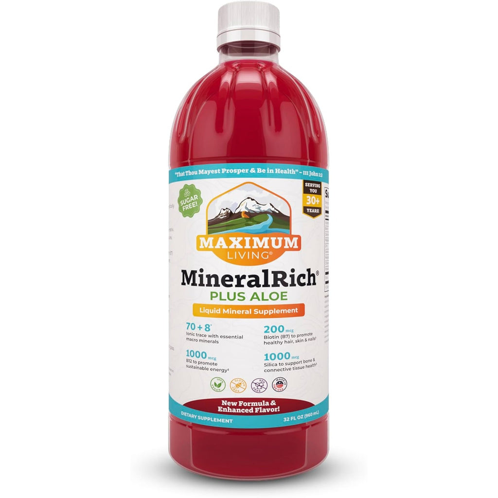 Maximum Living Mineralrich Minerals Supplement with Aloe - Liquid Blend of Vitamins and Trace Minerals - 32 Oz