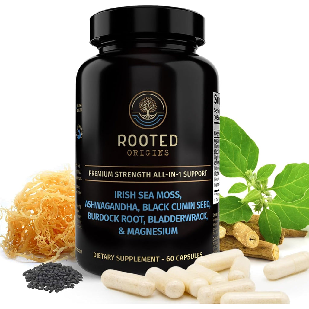 Sea Moss Capsules – Irish Sea Moss Advanced, Magnesium, Ashwaghanda, Black Seed Oil, Burdock Root & Bladderwrack – Immune Support, Gut Health, Energy, & More – 60 Capsules