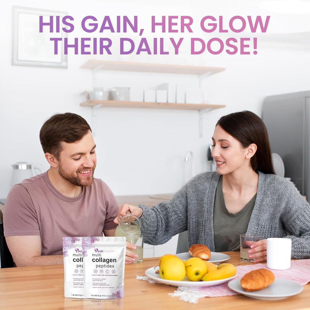 Multi Collagen Peptides Powder, 1 Pounds Collagen Powder- Type I,II,III,V,X with Biotin, Hyaluronic Acid Powder, Vitamin C - Unflavored Collagen Protein Powder - Keto & Paleo, Easy Dissolve