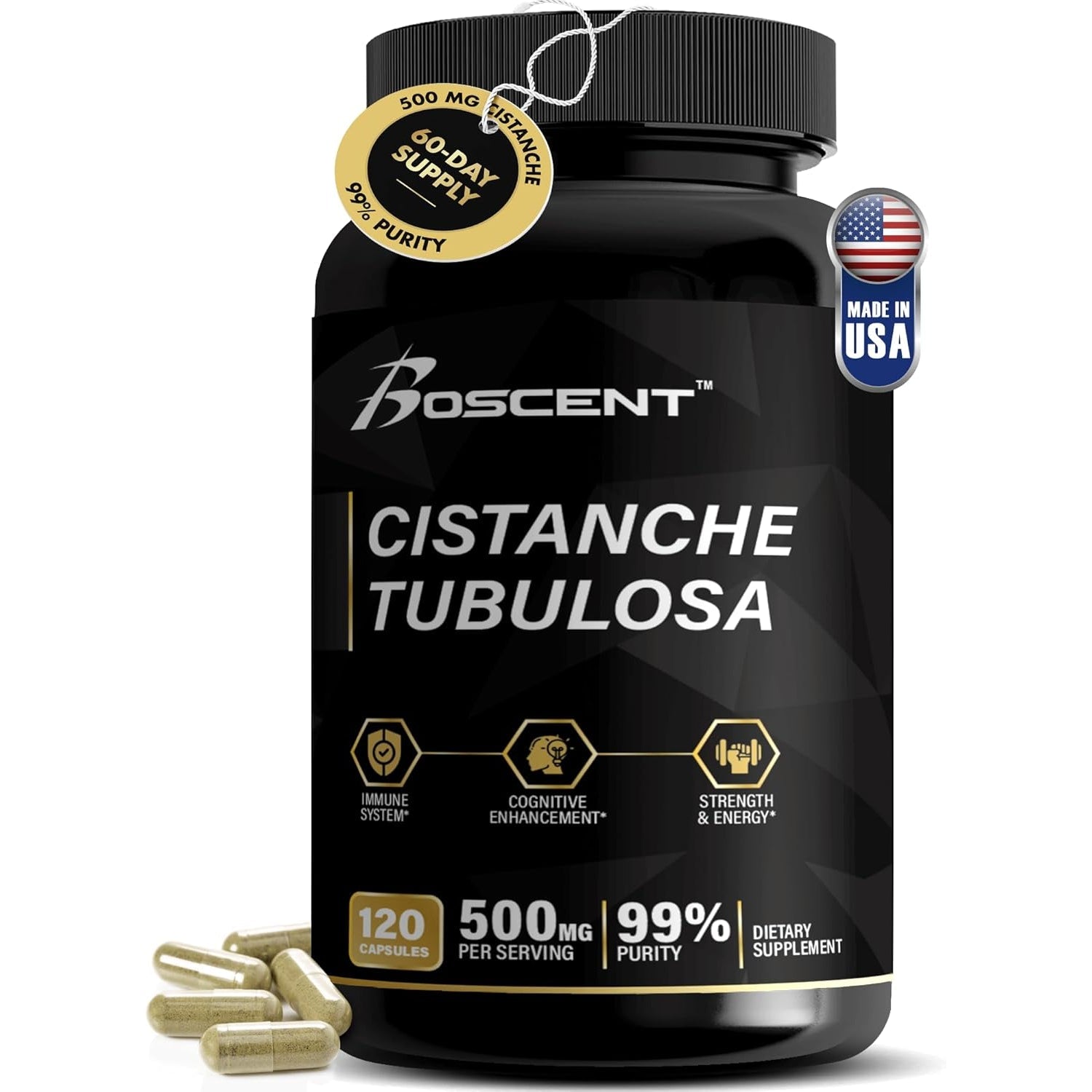 Cistanche Tubulosa Extract 500Mg (120 Servings) - 120 Capsules - 50% Echinacosides,10% Acteosides - Natural Nootropic for Stamina, Immunity & Memory - Hormone Balance - Strength Booster for Men