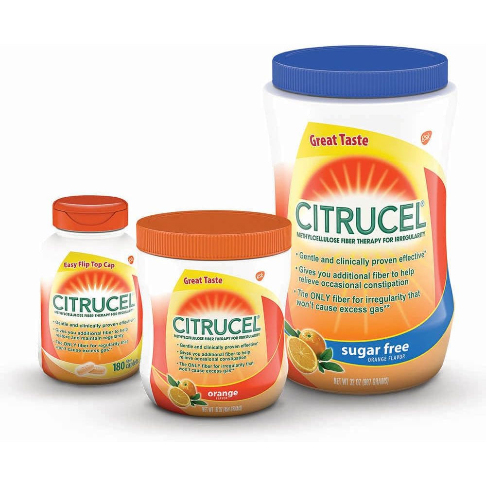 CITRUCEL Sugar Free Fiber Powder for Occasional Constipation Relief, Methylcellulose Fiber Powder, Orange Flavor - 32 Ounces