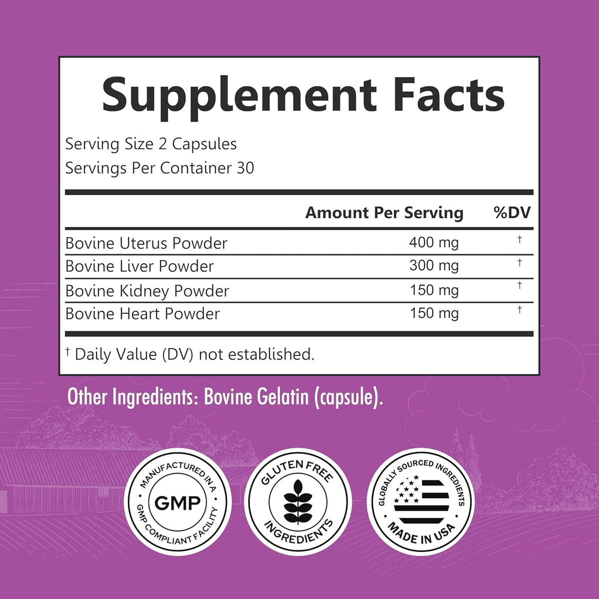 Bioschwartz Primal Beef Organ Supplement for Women - 60 Capsules - Grass-Fed & Pasture-Raised - Supports Healthy Hair Skin and Nails, Hormone Balance - with Bovine Liver, Kidney, Heart, Uterus Powder